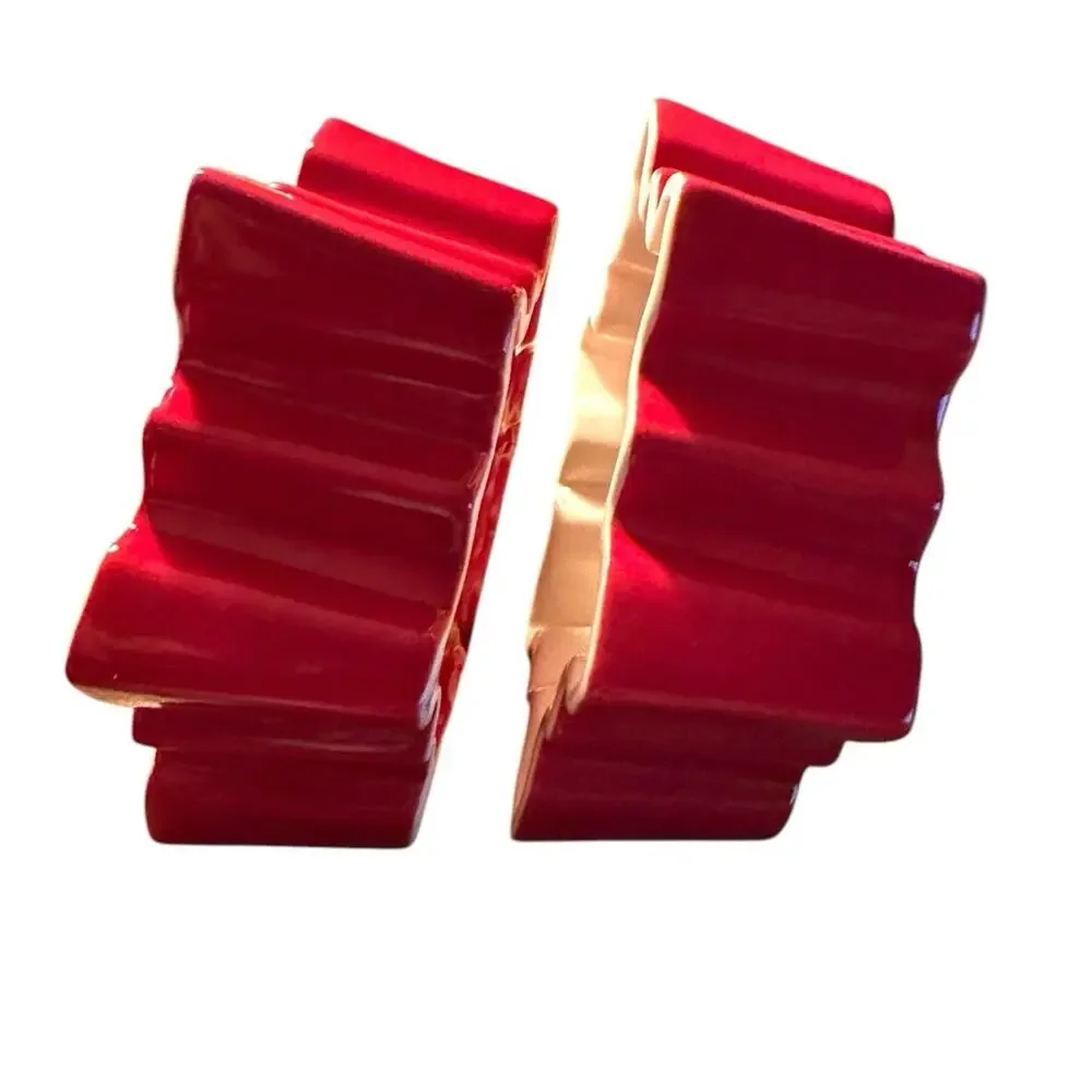 Crate and Barrel pair of red and white ceramic snowflake shape bowls ramekins